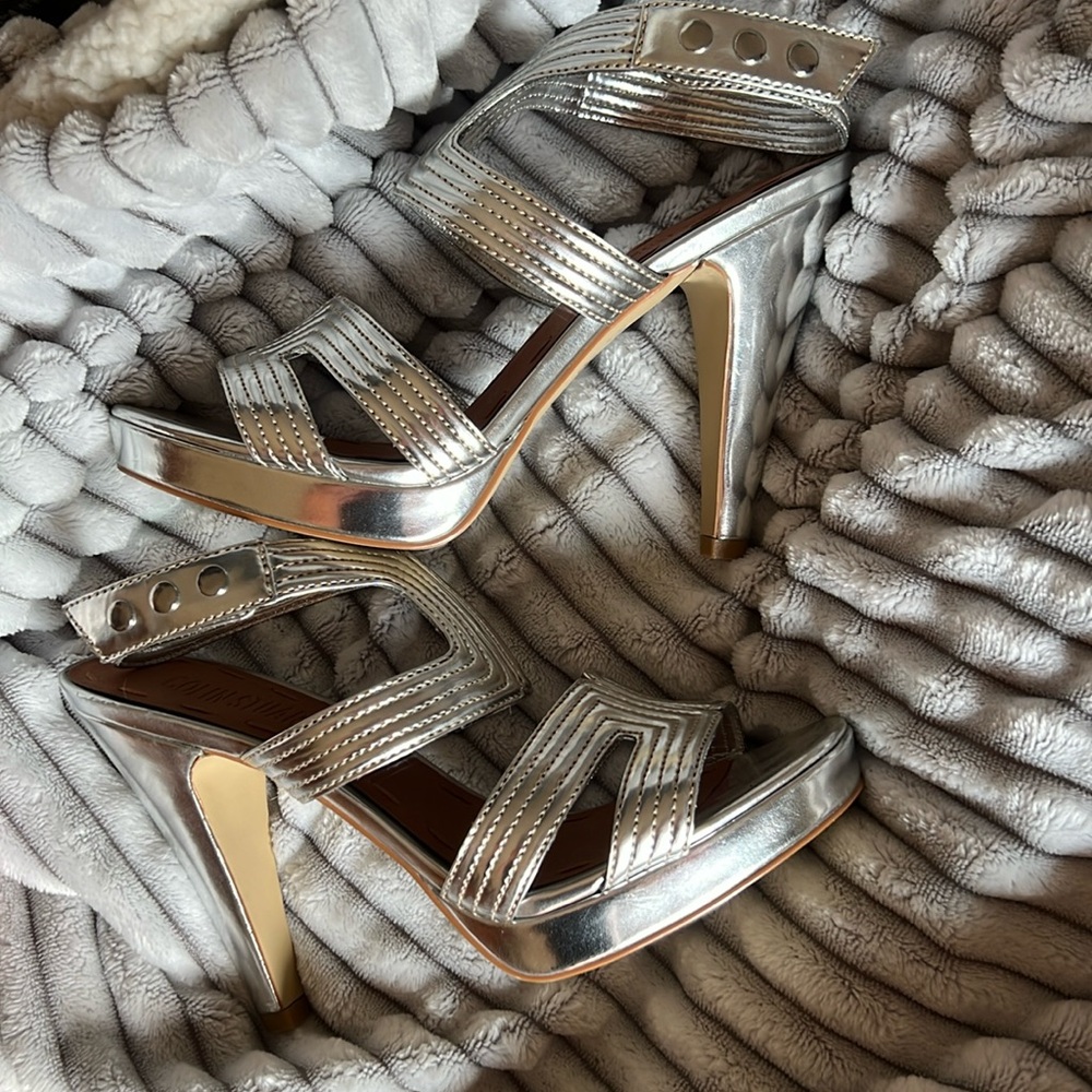 Metallic silver heels